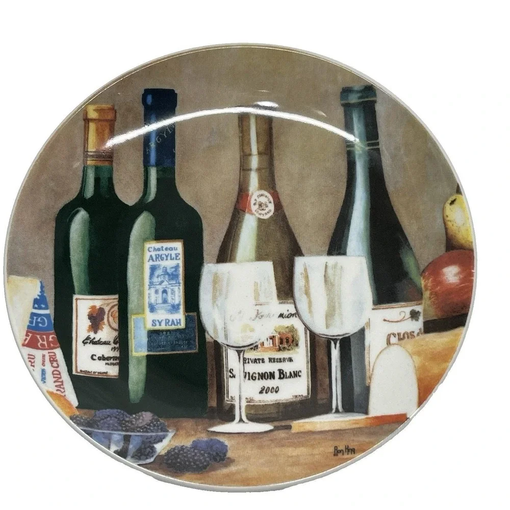 Ron King Santa Barbara Ceramic Design Appetizer Dessert Canape Plates Wine Theme